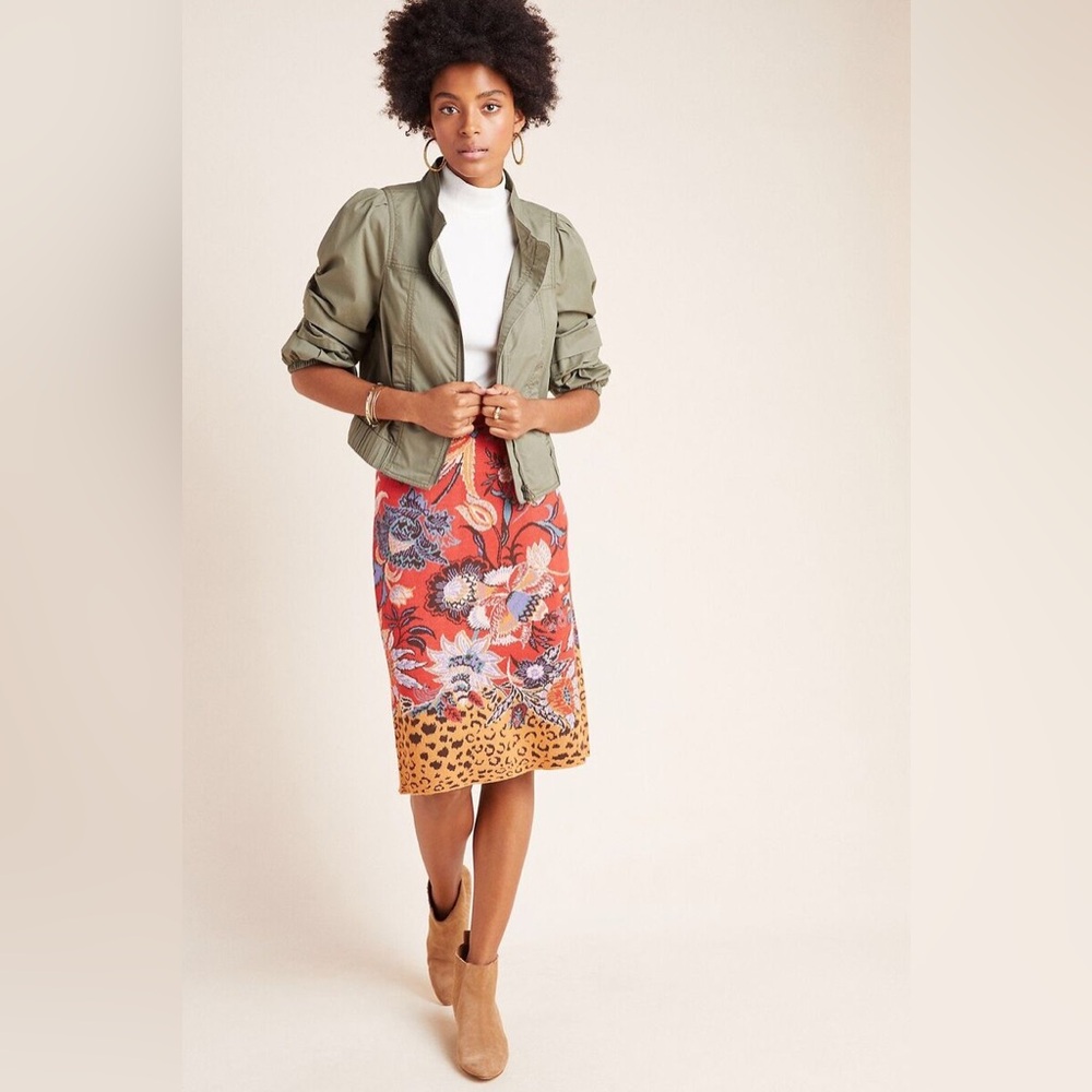 Anthropologie Maeve Delphinia Floral Knit Pencil Skirt